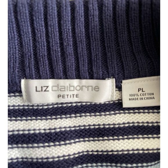 Liz Claiborne Blue Striped Sweater 100% COTTON  Petite Size Large - Picture 4 of 5